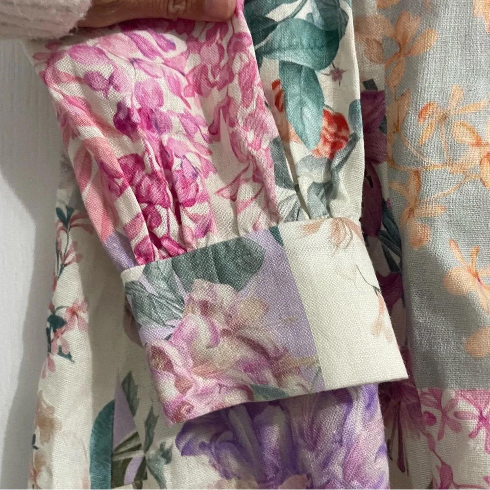 Zara Longsleeves Floral Linen Blend Dress XS EUC - Picture 3 of 11